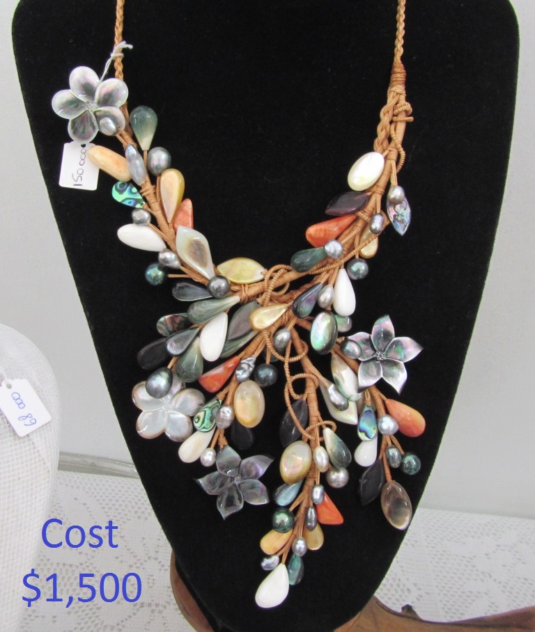 Elaborate necklace with several different kinds of shells from different islands, along with pearls - only $1,500 USD!